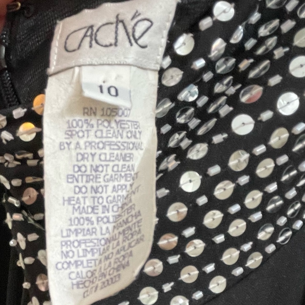 Cache Black Silver Sequin Formal Dress Size 10 - image 4